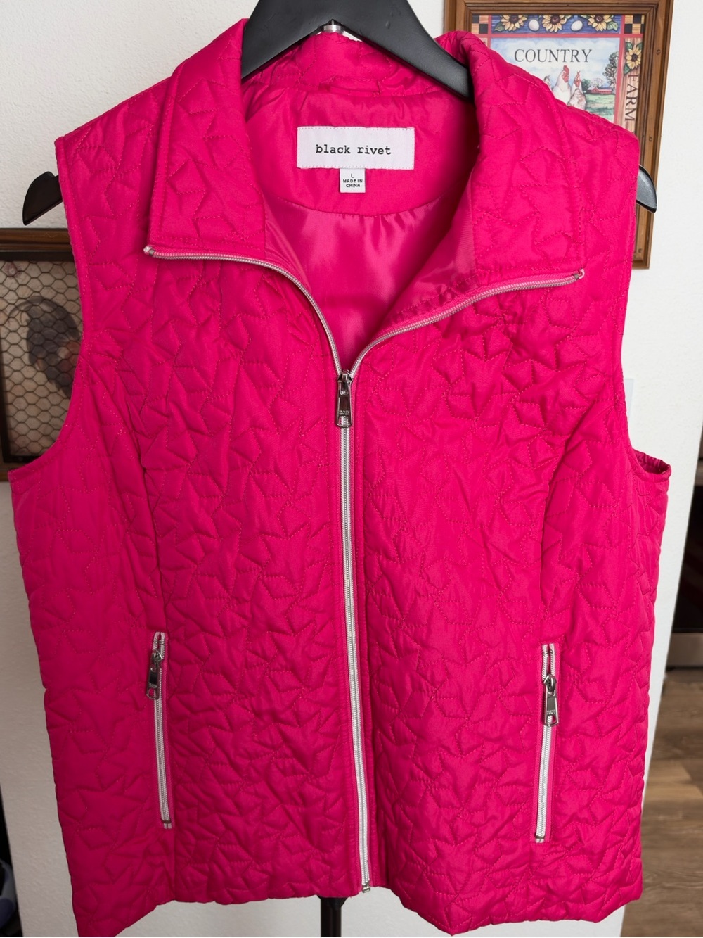 Black Rivet Hot Pink Quilted Zip Vest size Large